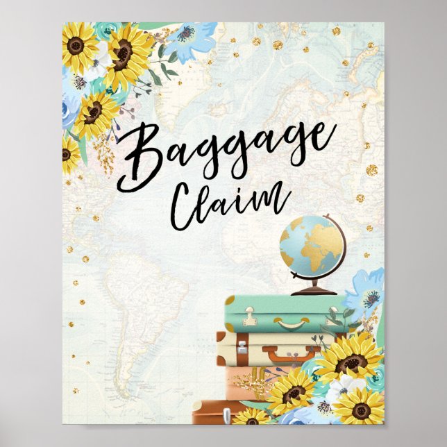 Gepäck Anspruch Reisen Abenteuer Blue Sonnenblumen Poster (Vorne)