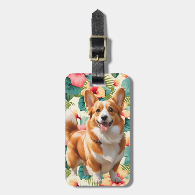 Gepäckanhänger mit Corgi-Motiv (Vorderseite vertikal)