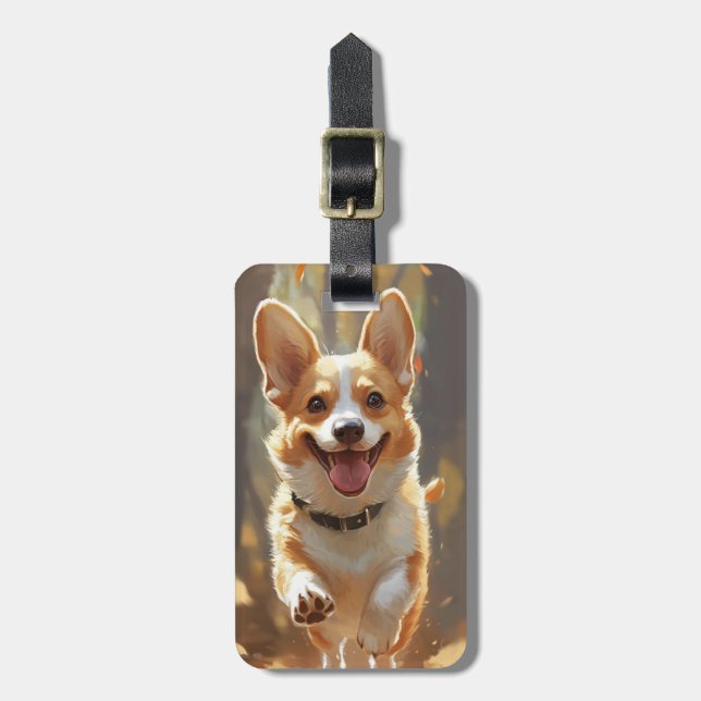 Gepäckanhänger mit Corgi-Motiv (Vorderseite vertikal)