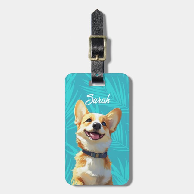 Gepäckanhänger mit Corgi-Motiv (Vorderseite vertikal)