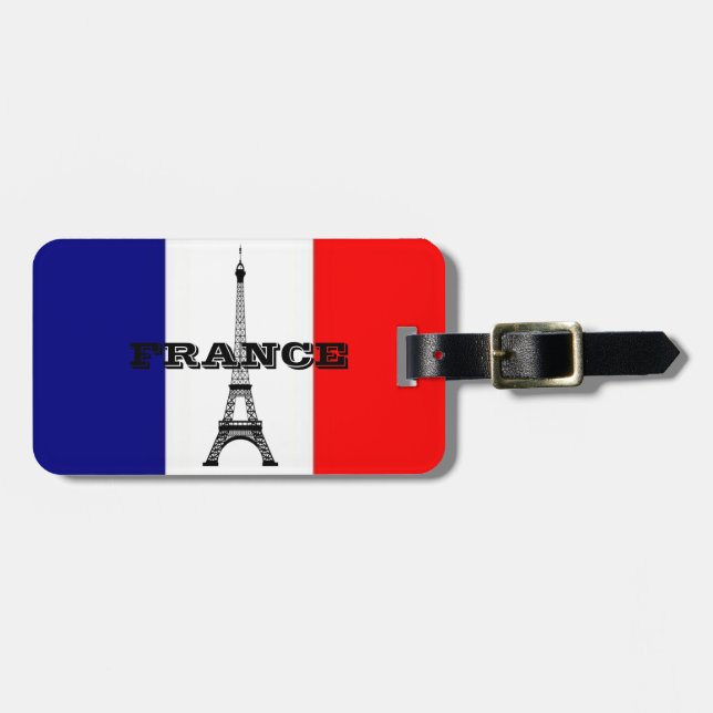 Gepäckanhänger mit der Flagge von Frankreich und E (Vorderseite horizontal)