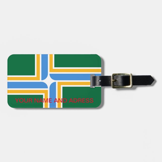Gepäckanhänger mit Flagge von Portland City, USA (Vorderseite horizontal)