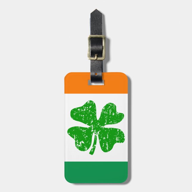 Gepäckanhänger mit weißem, orangefarbenem Kleeblat (Vorderseite vertikal)