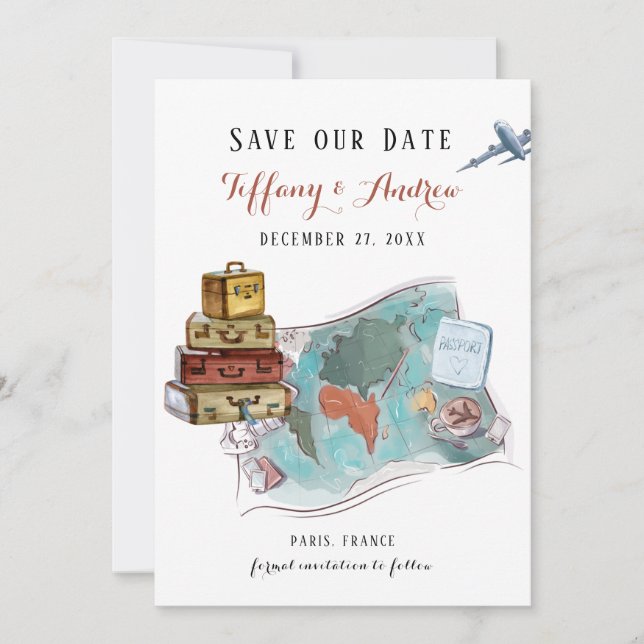 Gepäckkarte - Hochzeit in Urlaubsort Save the Date (Vorderseite)