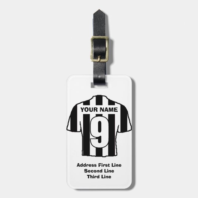 Gepäckmarke für Fußball - mit Schwarz-Weiß-Shirt Gepäckanhänger (Vorderseite vertikal)