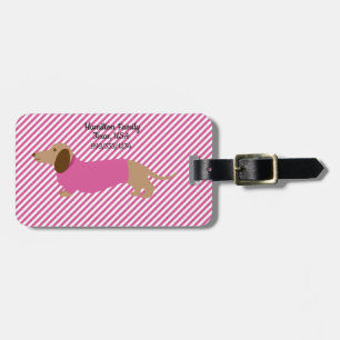 Gepäckmarke in Rosa und Weiß Dackel Gepäckanhänger
