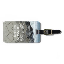 Gepäckmarke - zwei Herzen im Sand