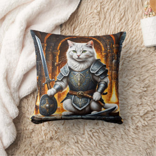 gepanzerte Katze mit Schwert und Schild Kissen