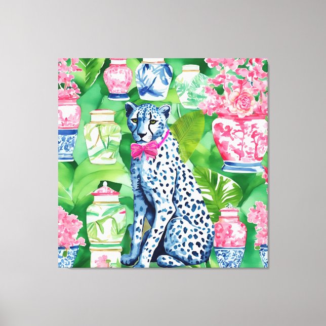 Gepard, Bananen und Chinoiserie-Blätter Leinwanddruck (Vorderseite)