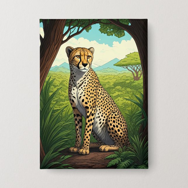 Gepard im üppigen Wald Button (Vorderseite)
