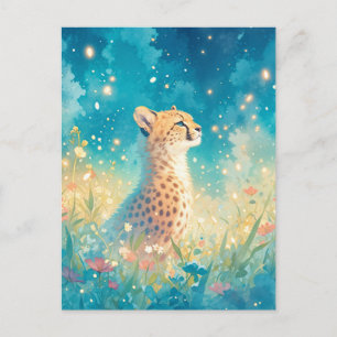 Gepard in zauberhafter sternklarer Nacht-Blumenwie Postkarte