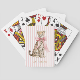 Gepard mit rosa Schleife und Streifen Spielkarten