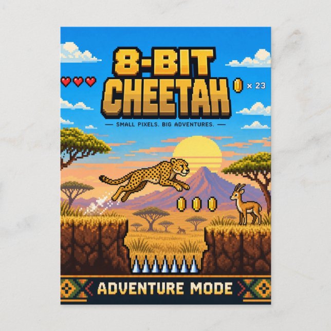 Gepard, Retro-8-Bit-Pixelkunst Postkarte (Vorderseite)