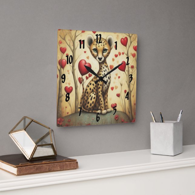 Geparde Liebe 3 Quadratische Wanduhr (Büro)