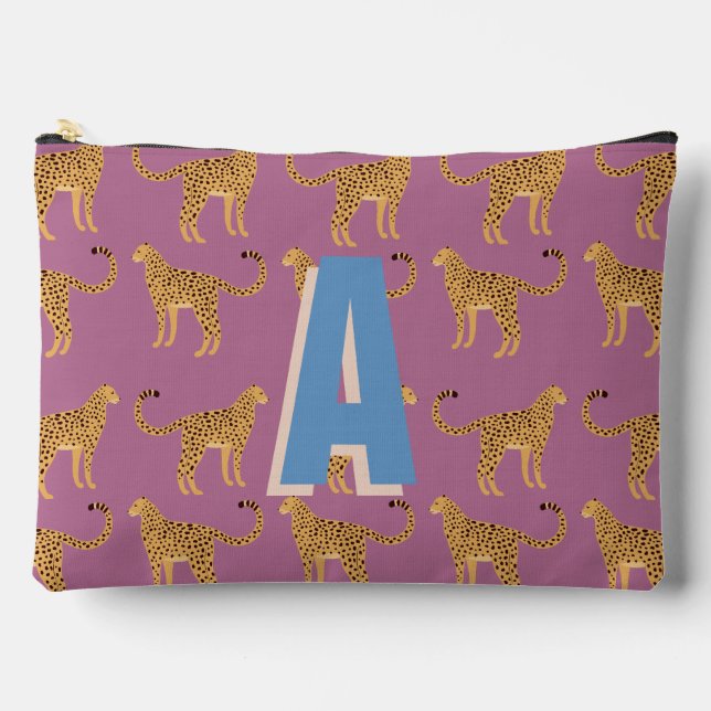 Geparden, Leopardenrosa mit Monogramm Zubehörtasche (Vorderseite)