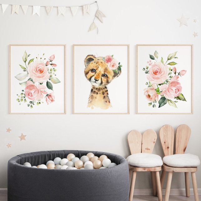 Geparden, Safari, rosa Blume, Girl-Kinderzimmer Bilderwand Sets (Von Creator hochgeladen)