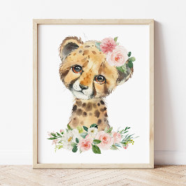 Geparden, Safari, rosa Blume, Girl-Kinderzimmer Poster