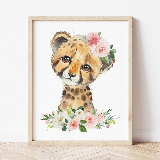 Geparden, Safari, rosa Blume, Girl-Kinderzimmer Poster (Von Creator hochgeladen)