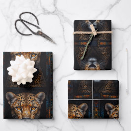 Geparden-Set auf Mosaikschwarz Geschenkpapier Set