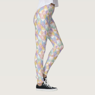 Gepatchte Patchwork-Dreiecke Pfirsich Lavendel Sal Leggings