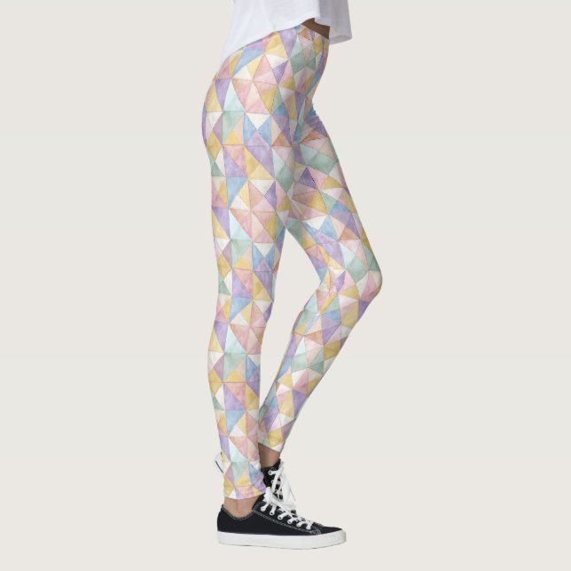 Gepatchte Patchwork-Dreiecke Pfirsich Lavendel Sal Leggings (Rechts)
