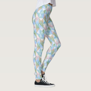 Gepatchworkte Dreiecke in Himmelblau und Salbei Leggings