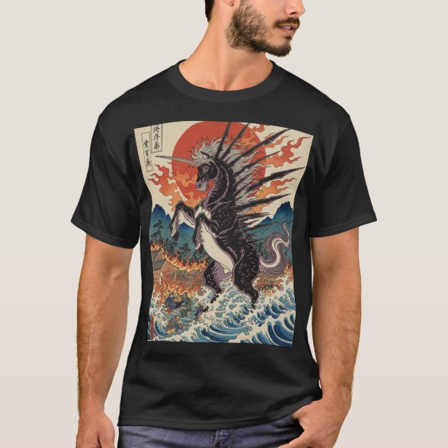 Gepeitschter Himmelspferd in Feurigen Meeren T-Shirt (Vorderseite)