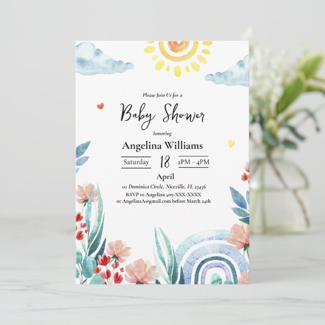 Gepflegte Baby Dusche Einladungskarte mit Design. (Stehend Vorderseite)