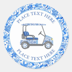 Gepflegte blaue und weiße Blumen Golfcart Runder Aufkleber