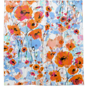 Gepinselte Mohnblumen: Abstrakte Florale Textur Duschvorhang