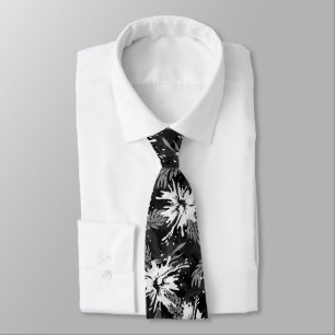 Gepinselter Hibiskus Hawaiian Floral Schwarz und W Krawatte