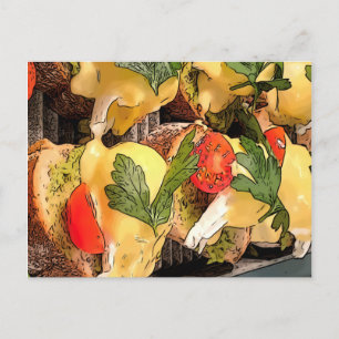 Gepochene Eier mit Avocado auf Toast Postkarte