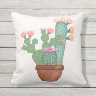 Gepotted Blooming Cactus Watercolor Kissen