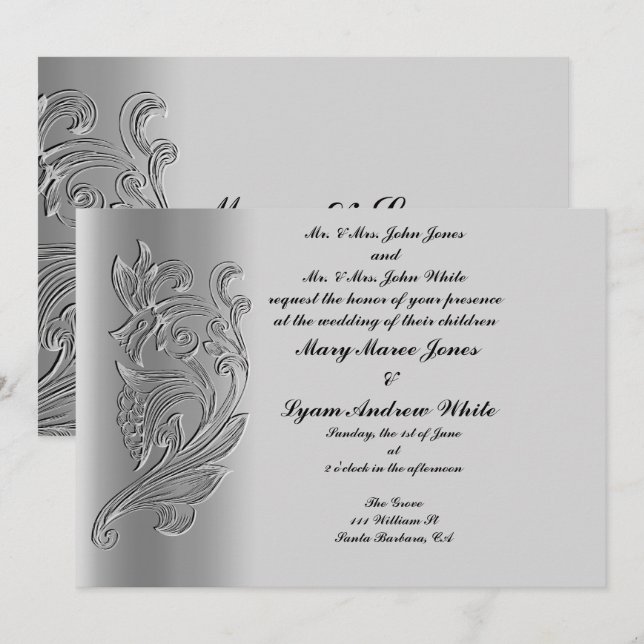 Geprägte klassische Hochzeitseinladung Einladung (Vorne/Hinten)