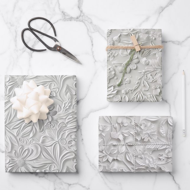 Geprägte Weißtöne Geschenkpapier Set (Vorderseite)