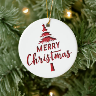 Geprägter "Frohe Weihnachten"-Baum-Text auf Weiß Keramik Ornament