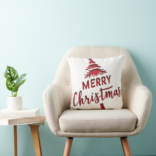 Geprägter "Frohe Weihnachten"-Baum-Text auf Weiß  Kissen