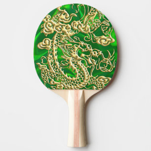 Geprägter Goldener Drache auf Grünem Satin-Druck Tischtennis Schläger