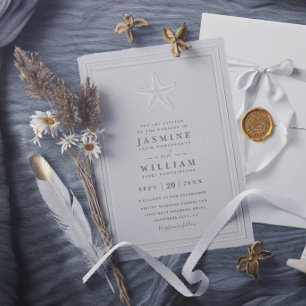 Geprägter Seestern-Küsten-Formal-Elegante Hochzeit Einladung