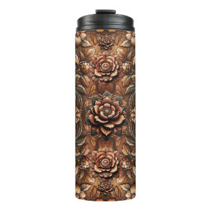 Geprägter vintage-blumenfarbener Kunstleder-Look Thermosbecher