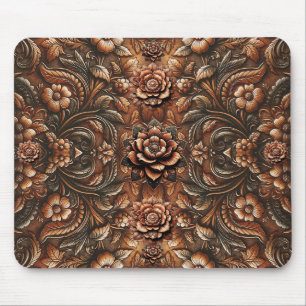 Geprägtes Vintage-Blumenmuster Kunstleder-Optik Mousepad