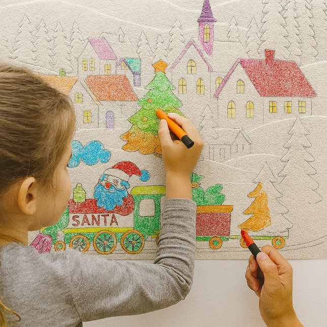 Geprägtes Weihnachtsdorf mit Santas Zug Bastelarbe Geschenkpapier (Embossed holiday village becomes a canvas for little artists perfect for classroom crafts )