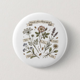Gepresste Wildblumen Herbarium Vintage Botanical C Button