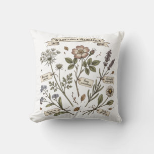 Gepresste Wildblumen Herbarium Vintage Botanical C Kissen