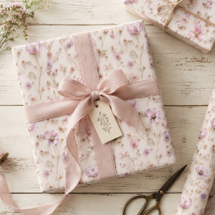 Gepresste Wildblumen in Pastellrosa mit 3D-Effekt Geschenkpapier Set
