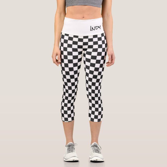 Geprüfte Flag Racing Sport Custom Text INDY Cars Capri Leggings (Vorderseite)