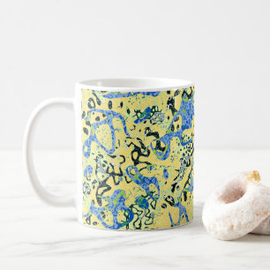 Gepunktete Abstraktion der blauen Gelbschwarz Kaffeetasse