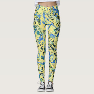 Gepunktete Abstraktion der blauen Gelbschwarz Leggings