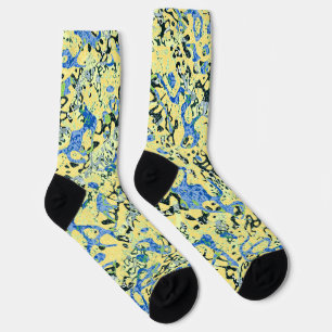 Gepunktete Abstraktion der blauen Gelbschwarz Socken