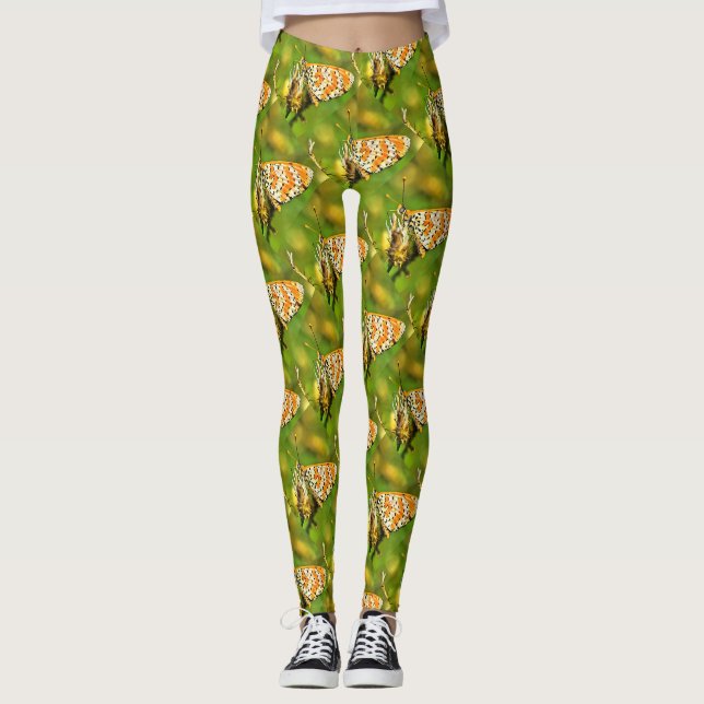 Gepunktete Fritillary Orange und White Butterfly Leggings (Vorderseite)